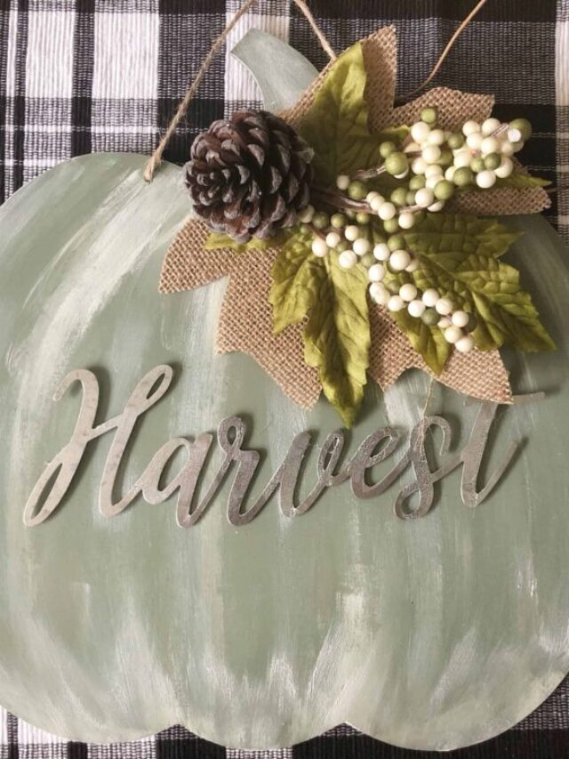 pumpkin shaped sign made from Dollar Tree items