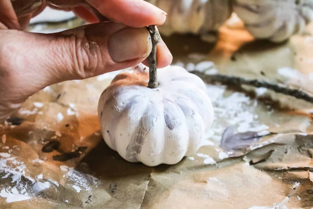 adding a twig stem to pumpkin