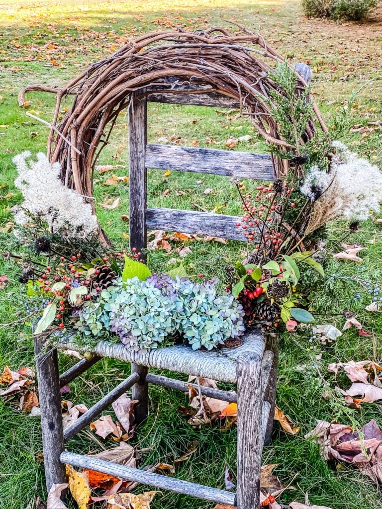 Flower Wreath on Vintage Chair