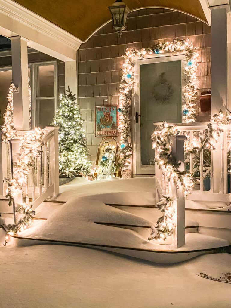 snow covered front porch