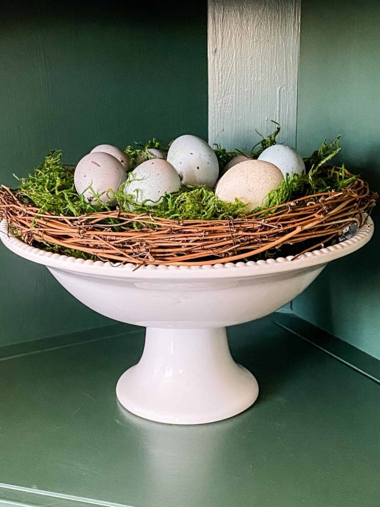 spring display with speckled eggs