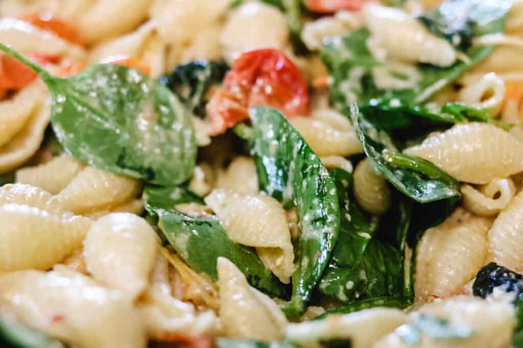 closeup of baked feta pasta