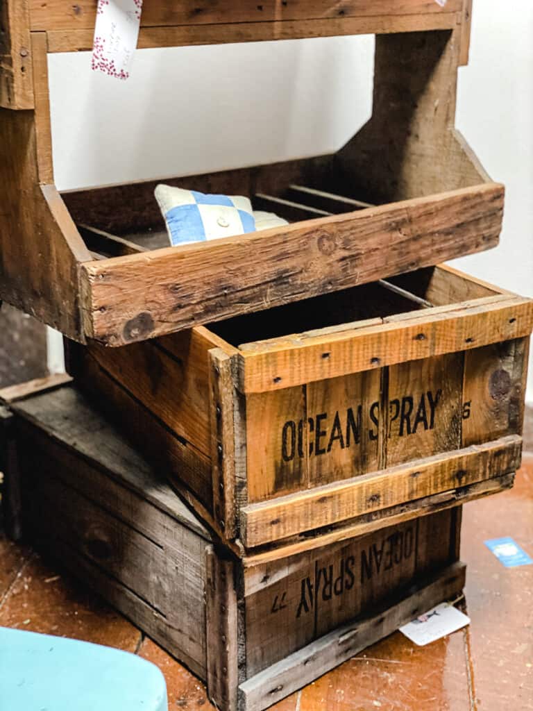 antique tool box and crates