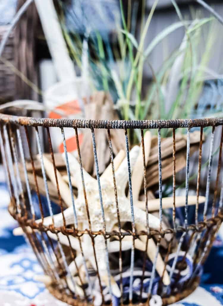 clammer's basket with starfish and buoys