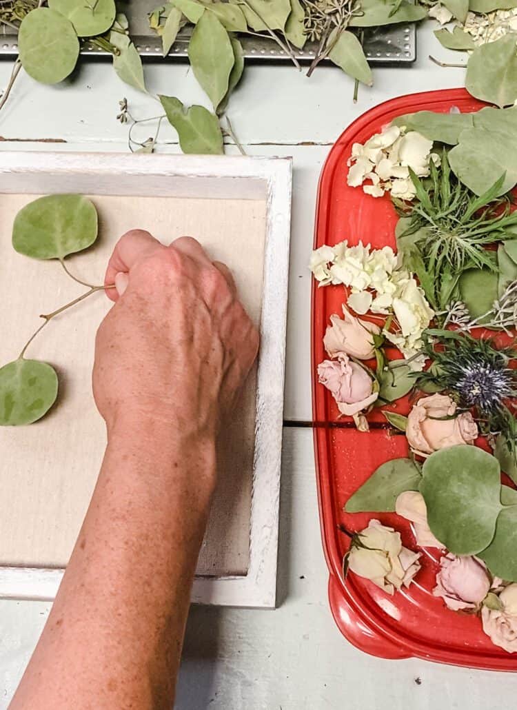 making a shadowbox with bridal flowers