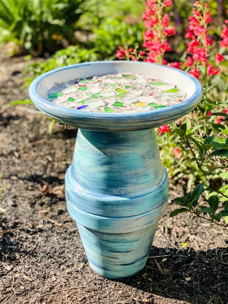 sea glass mosaic birdbath