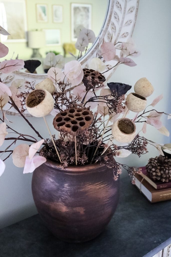 floral arrangement in Pottery Barn knock off vase