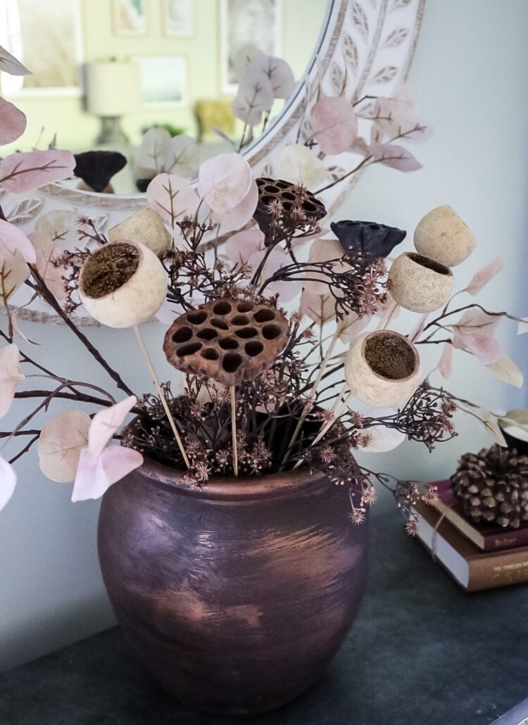 floral arrangement in Pottery Barn knock off vase