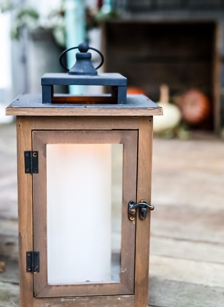 Walmart lantern on front porch
