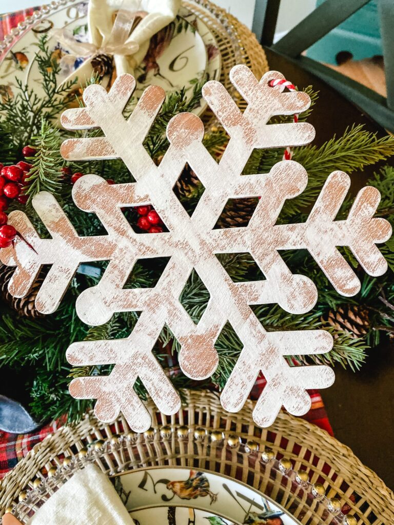 white distressed snowflake ornament