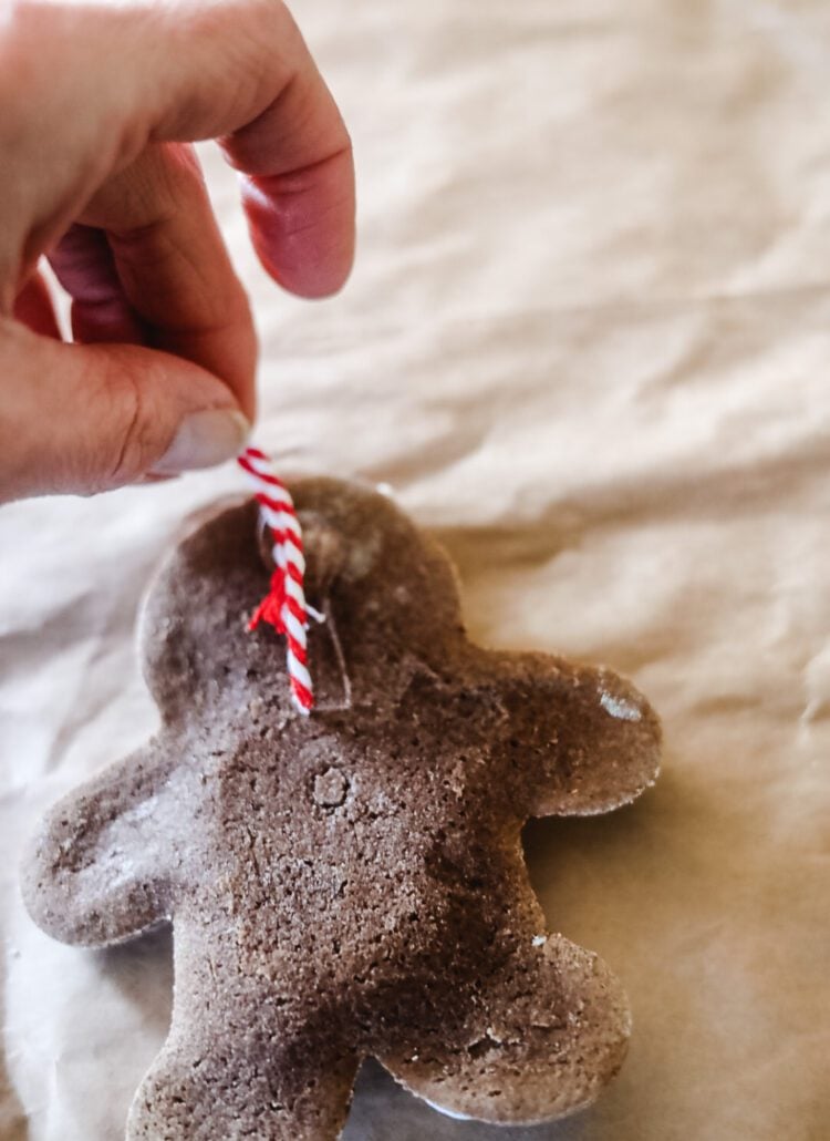 adding a string to hang a gingerbread ornament