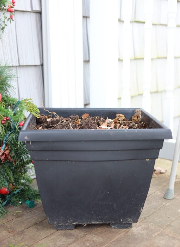 empty black porch planter