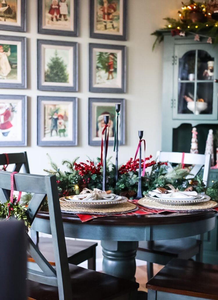 Christmas decorated dining area