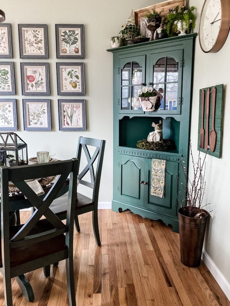green china cabinet and table