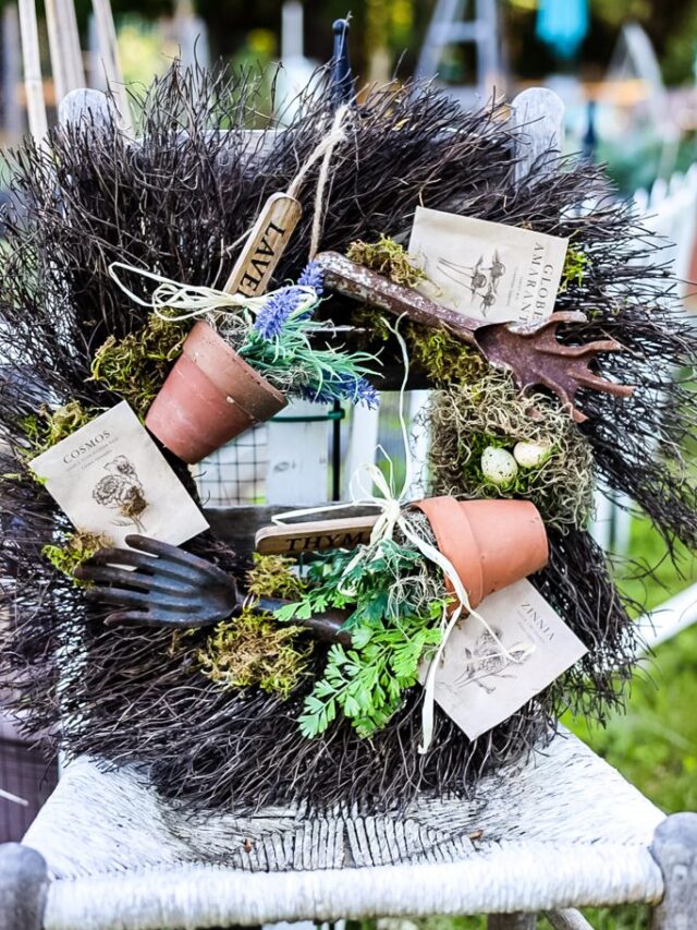 vintage garden tool wreath
