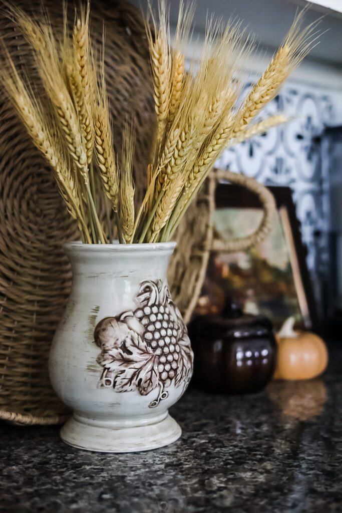 container filled with dried wheat