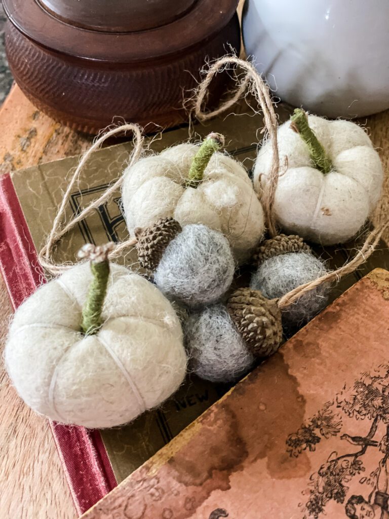 felt pumpkins and acorns