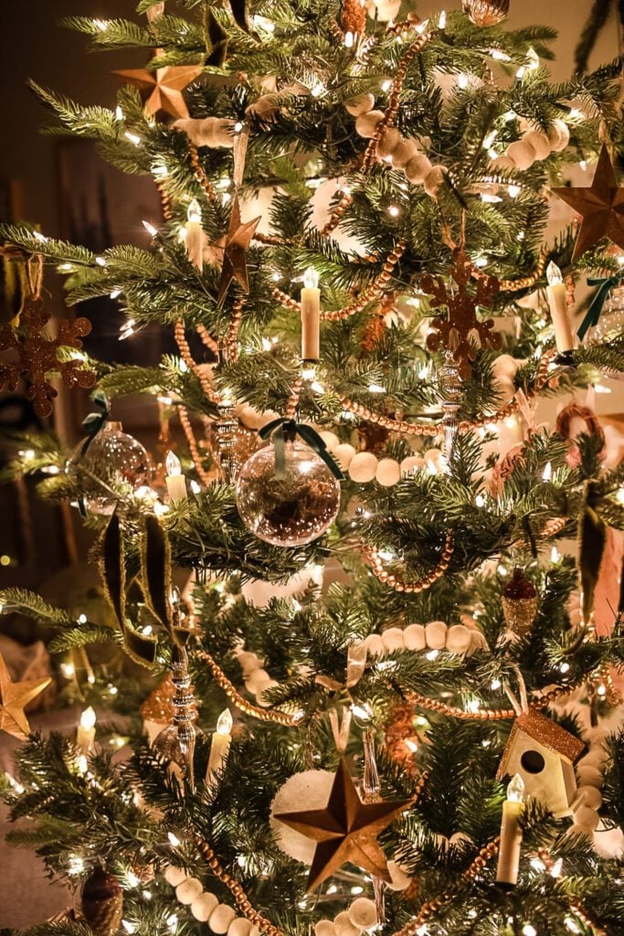 christmas tree at night with lights on