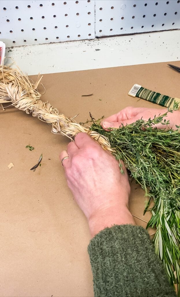 assembling a diy herb swag