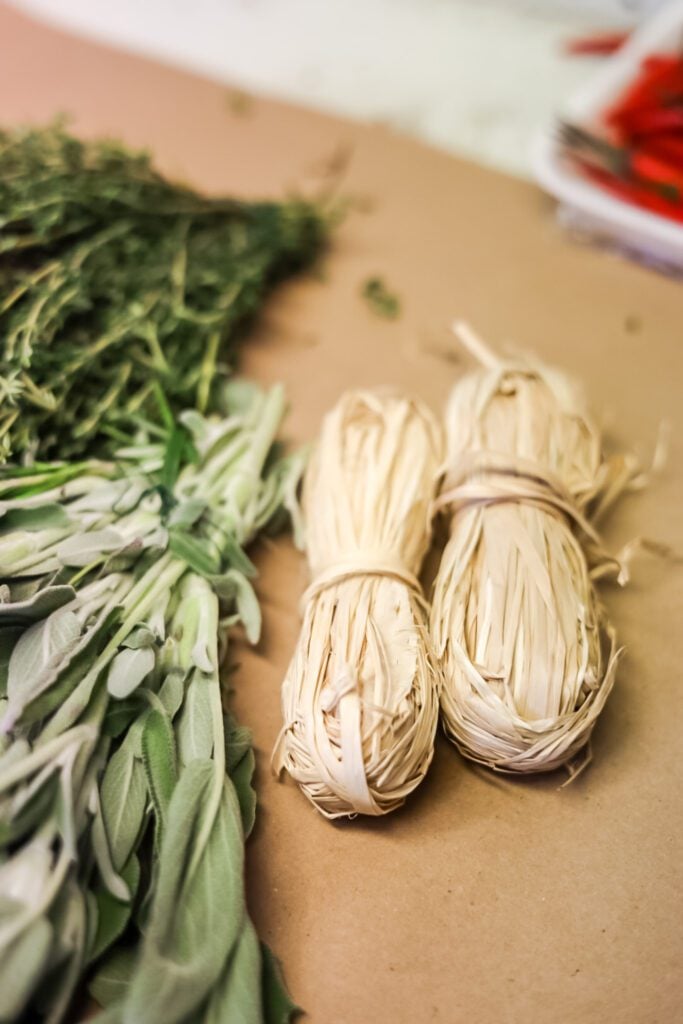 raffia bundles and herbs