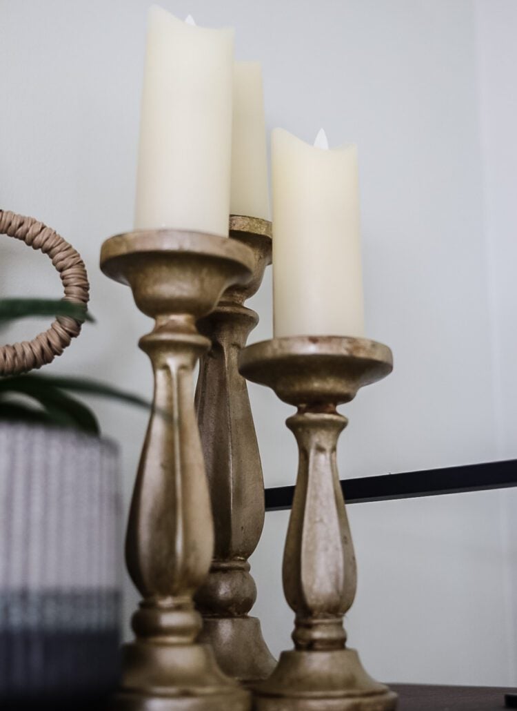 gold candlesticks with battery candles