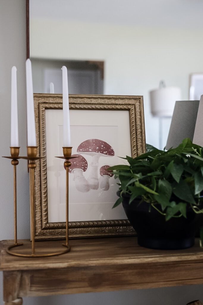 mushroom print in vintage gold frame