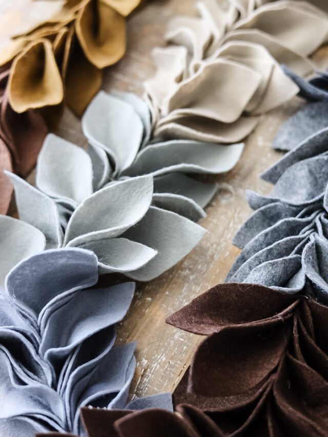 felt leaf garland made with brown and gray neutral shades of felt