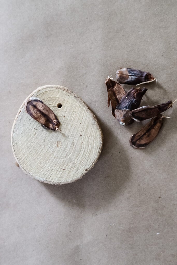 gluing pinecone scale on ornament