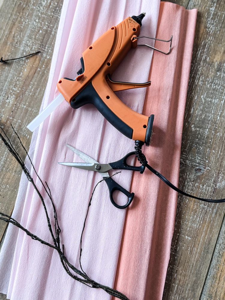 supplies to make cherry blossom paper flower branches