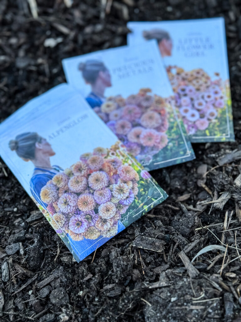 packets of Floret zinnia seeds