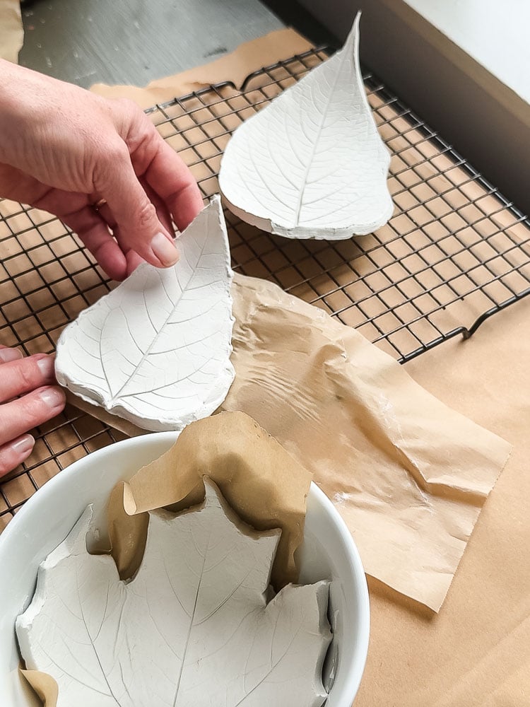 making leaf shapes out of clay