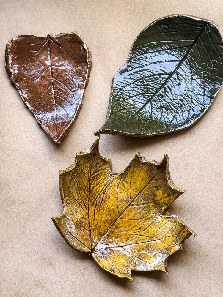 clay leaf shaped trinket dishes