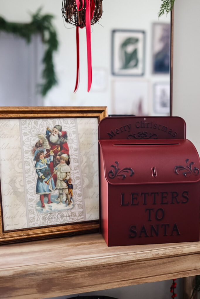santa mailbox and framed santa picture