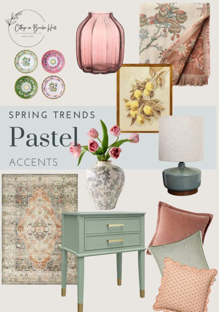 spring trend collage with pasten home decor accent pieces.