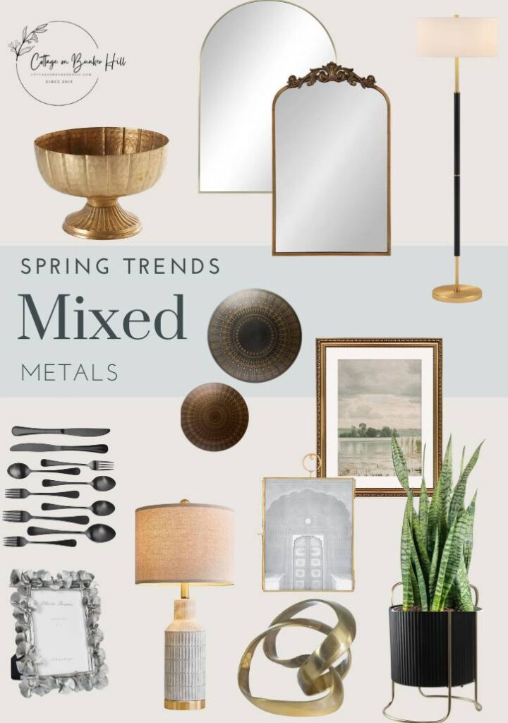 spring home decor trends collage of mixed metal accents