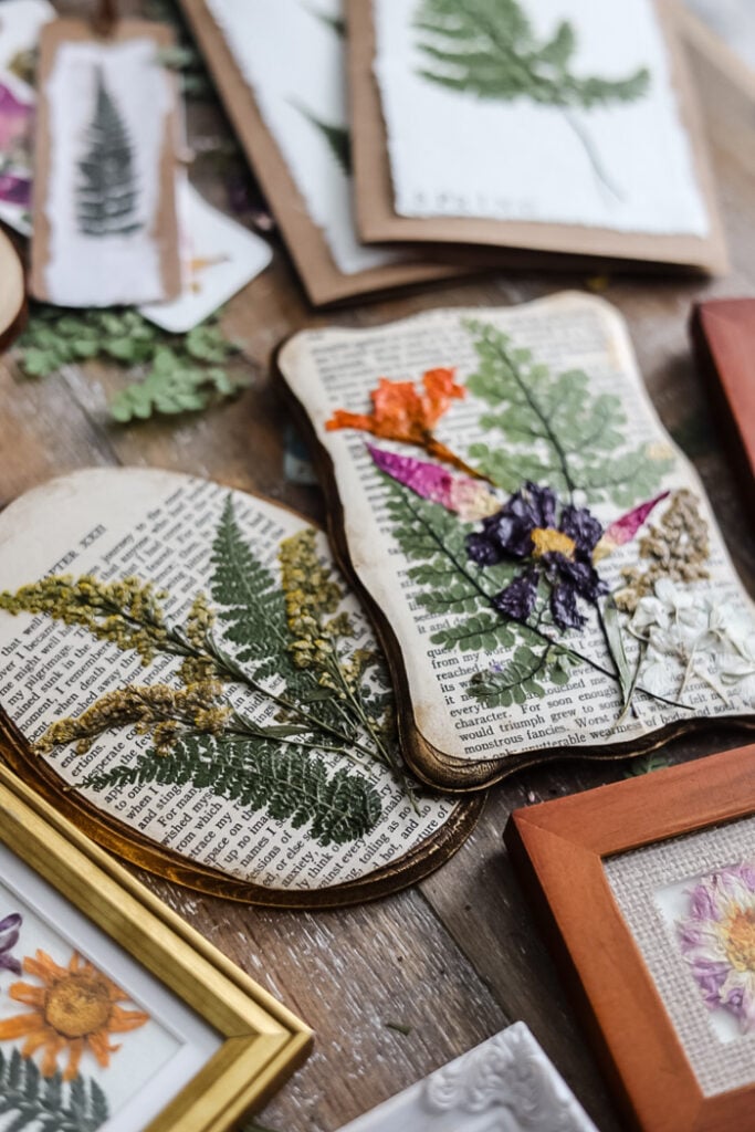 styled photo of pressed flower wood plaques