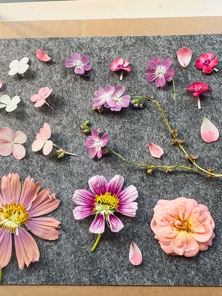 flowers on piece of gray felt