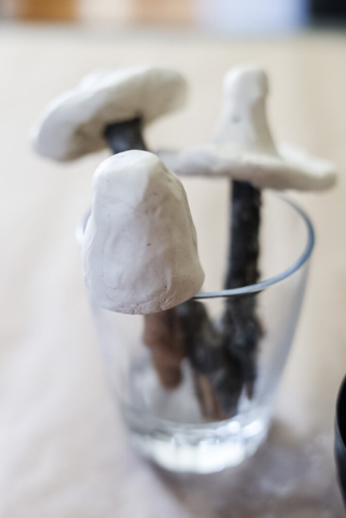 clay mushrooms drying in a glass