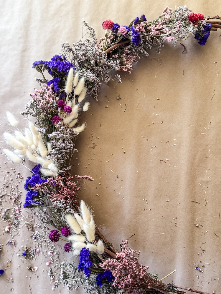 overhead view of a diy fairy wreath
