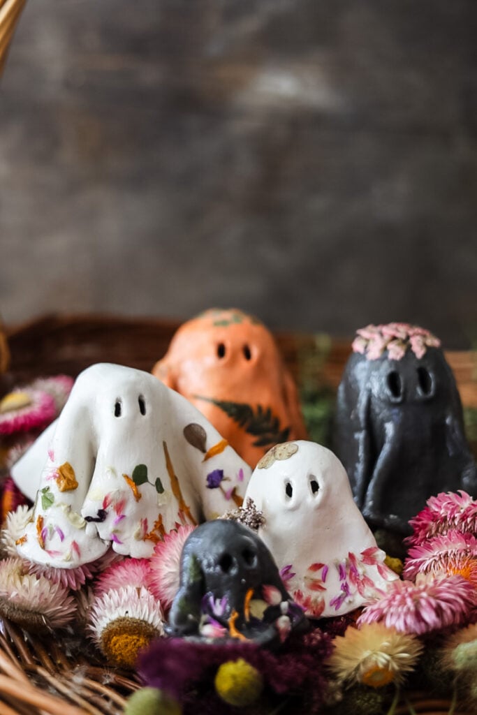 assortment of diy clay ghosts