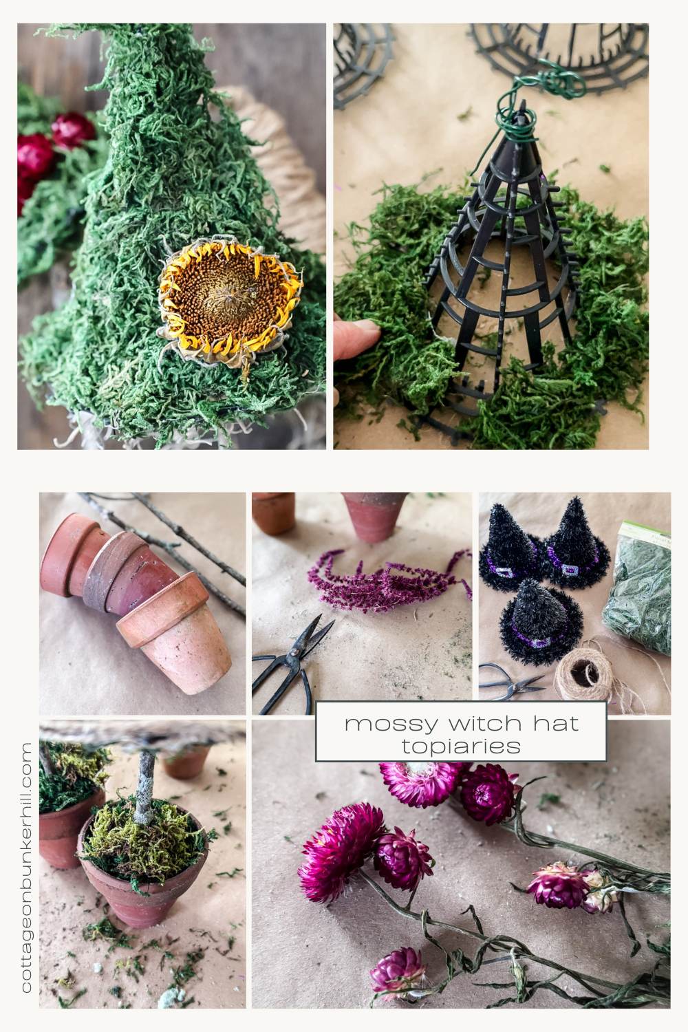 Mossy Witch Hat Topiaries: A Whimsical Fall DIY - Cottage On Bunker Hill
