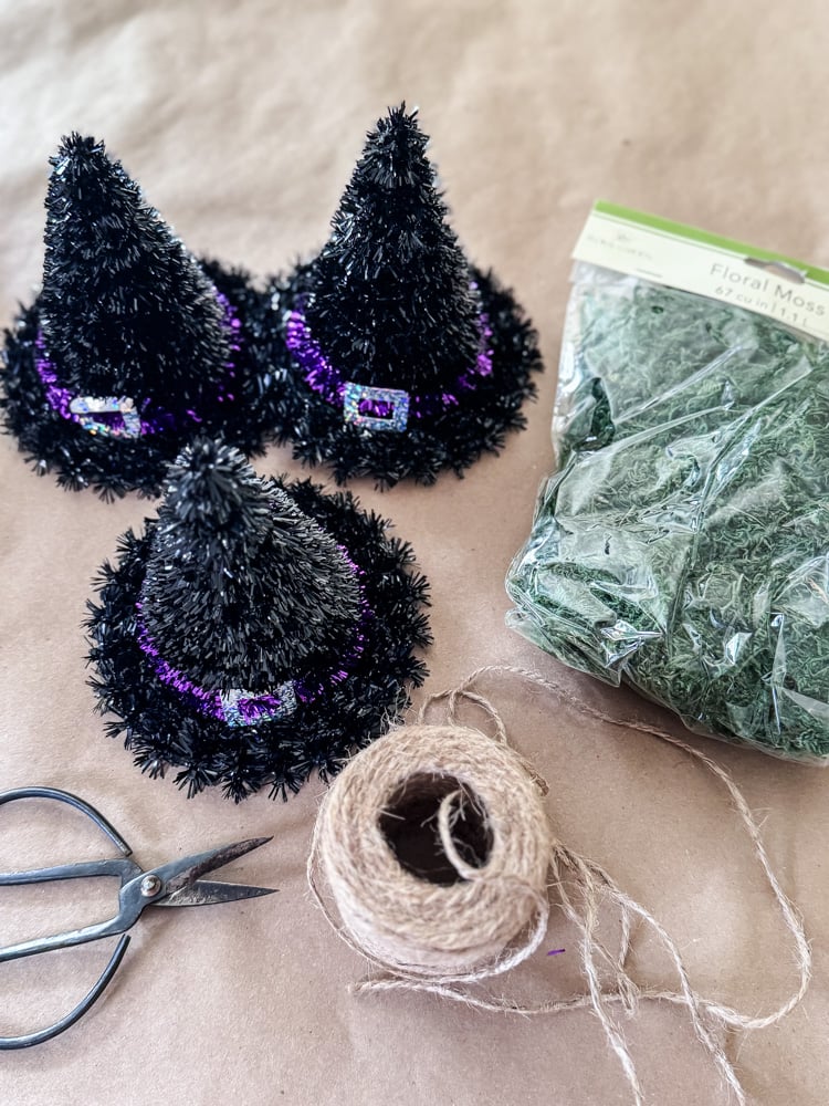 supplies to make witch hat topiaries