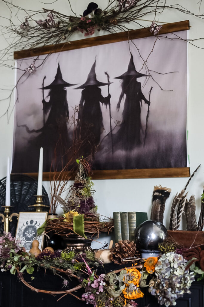 witch theme fall mantle