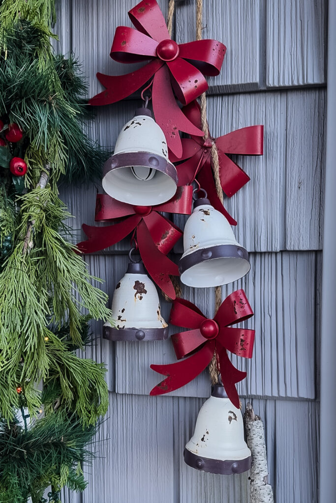 red and white metal bells