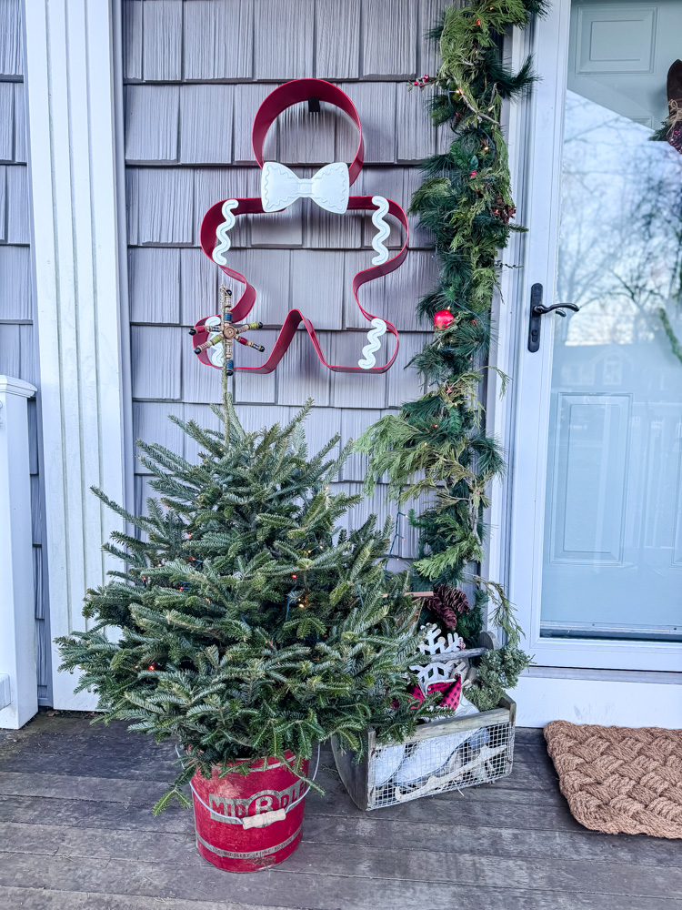 small christmas tree on porch