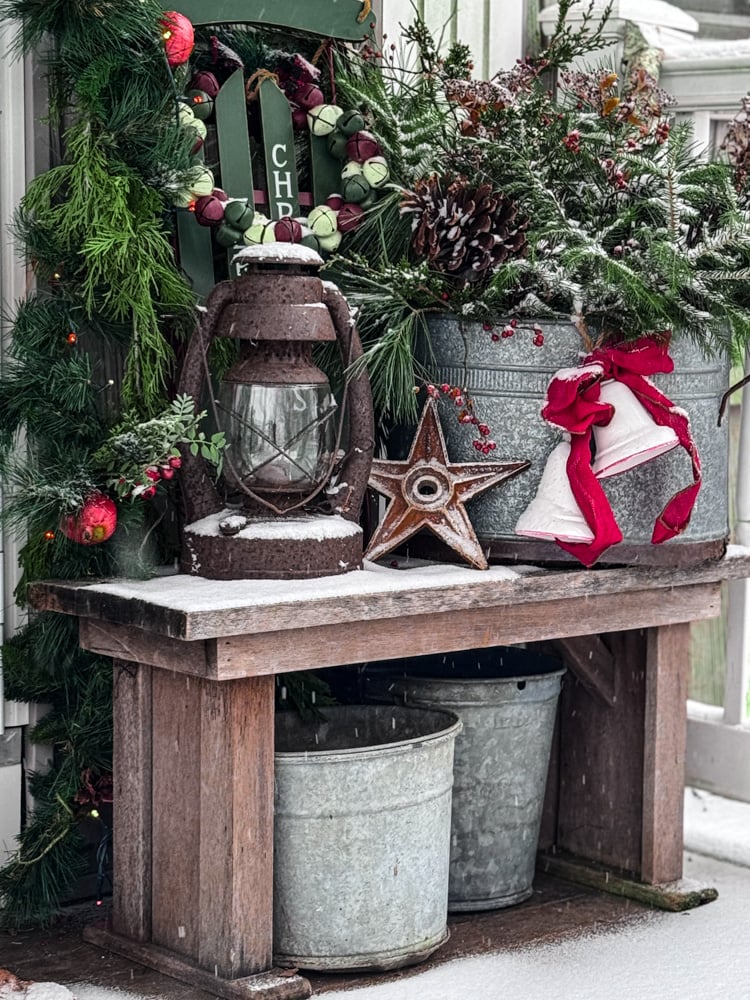 christmas porch with snow