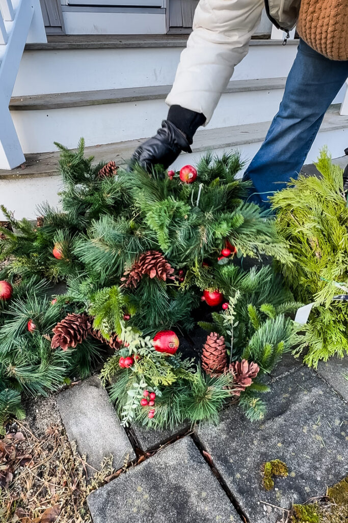 faux and real winter garlands