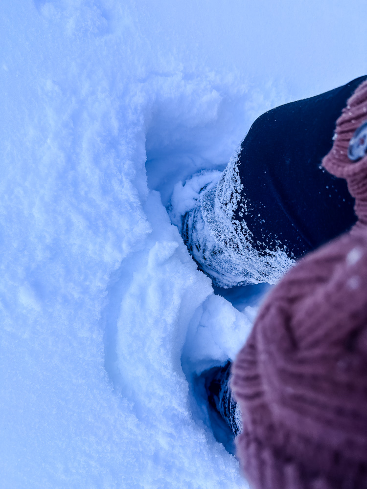 walking through deep snow