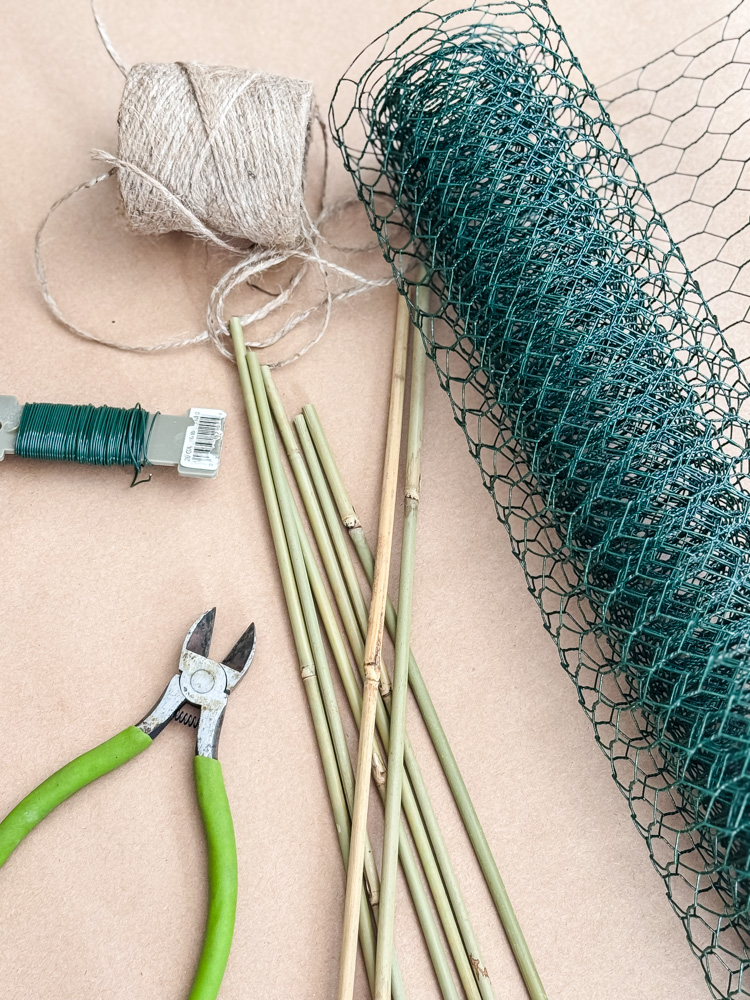supplies to make a chicken wire frame with bamboo