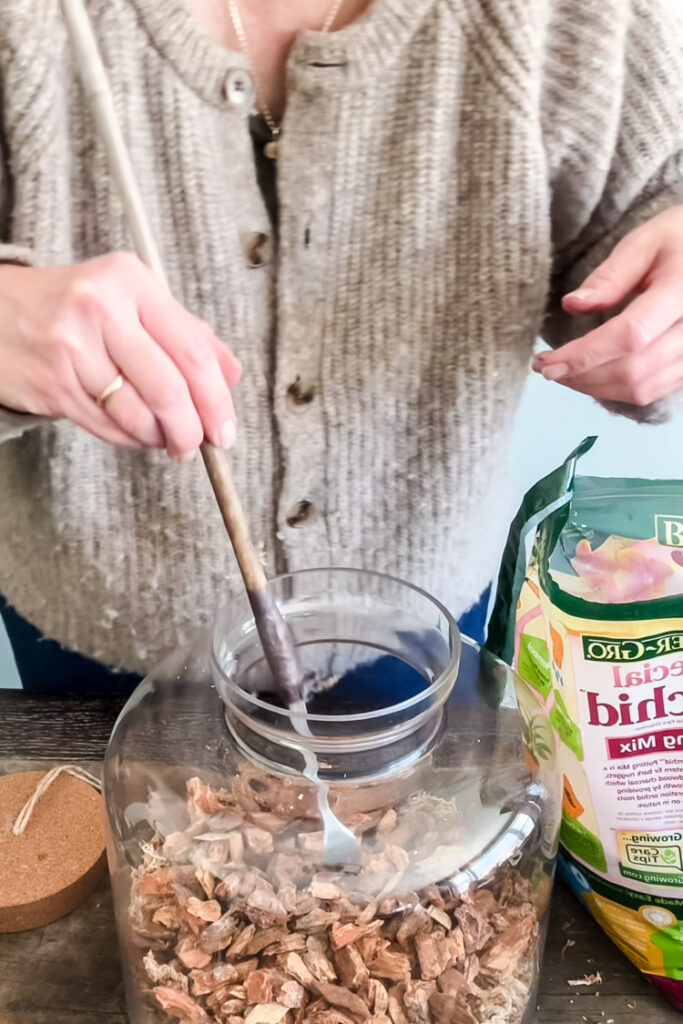 adding orchid bark to a terrarium